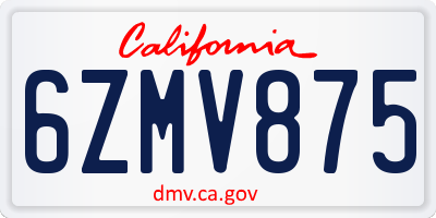 CA license plate 6ZMV875