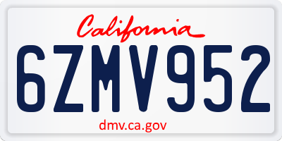 CA license plate 6ZMV952