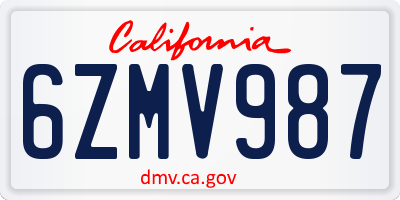 CA license plate 6ZMV987