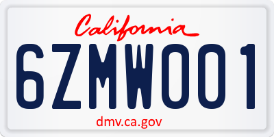 CA license plate 6ZMW001