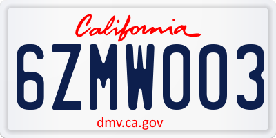 CA license plate 6ZMW003