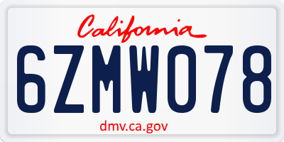 CA license plate 6ZMW078