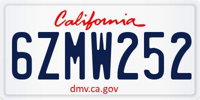 CA license plate 6ZMW252