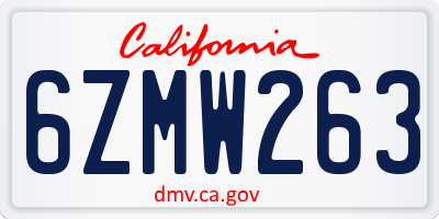 CA license plate 6ZMW263