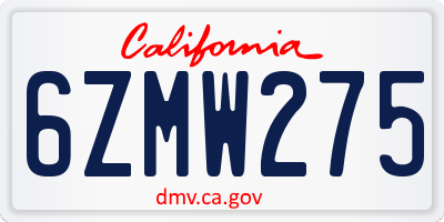 CA license plate 6ZMW275