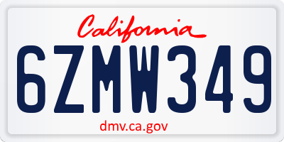 CA license plate 6ZMW349