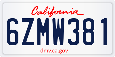 CA license plate 6ZMW381
