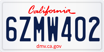 CA license plate 6ZMW402