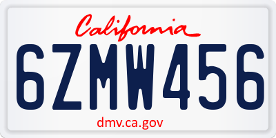 CA license plate 6ZMW456