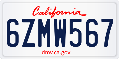 CA license plate 6ZMW567