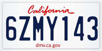 CA license plate 6ZMY143
