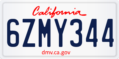 CA license plate 6ZMY344