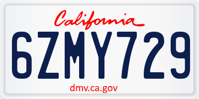 CA license plate 6ZMY729