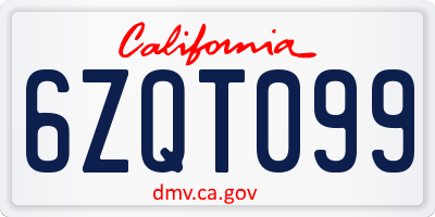 CA license plate 6ZQT099