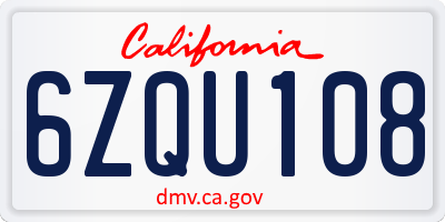 CA license plate 6ZQU108