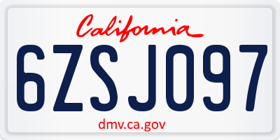 CA license plate 6ZSJ097