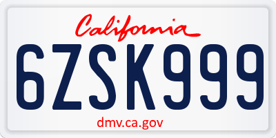 CA license plate 6ZSK999