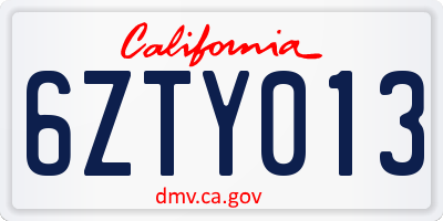 CA license plate 6ZTY013