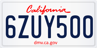 CA license plate 6ZUY500