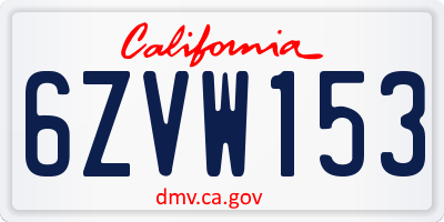 CA license plate 6ZVW153