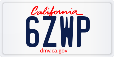 CA license plate 6ZWP