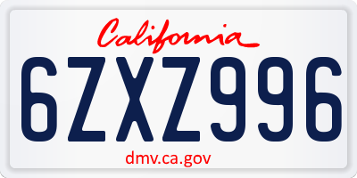 CA license plate 6ZXZ996