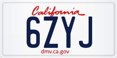 CA license plate 6ZYJ