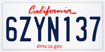 CA license plate 6ZYN137