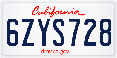 CA license plate 6ZYS728