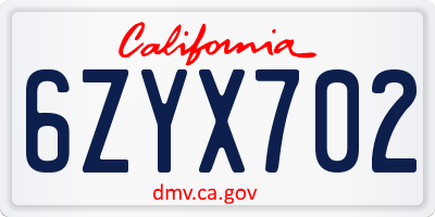 CA license plate 6ZYX702
