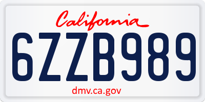 CA license plate 6ZZB989