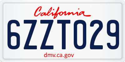 CA license plate 6ZZT029