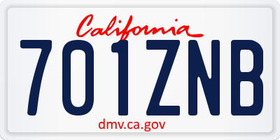 CA license plate 701ZNB