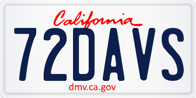 CA license plate 72DAVS