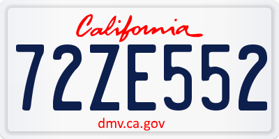 CA license plate 72ZE552