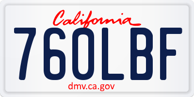 CA license plate 760LBF