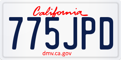 CA license plate 775JPD