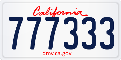 CA license plate 777333