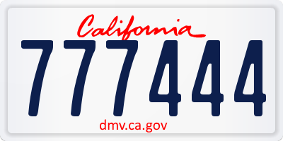 CA license plate 777444