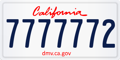 CA license plate 7777772