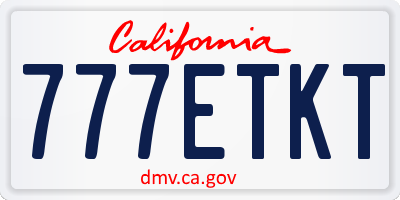 CA license plate 777ETKT