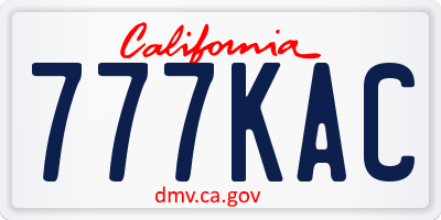 CA license plate 777KAC