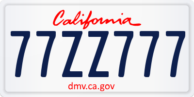 CA license plate 77ZZ777