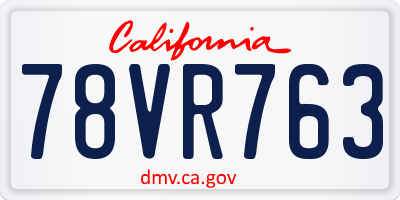 CA license plate 78VR763