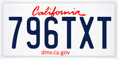 CA license plate 796TXT