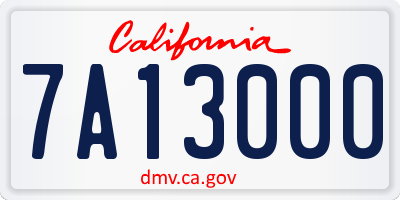 CA license plate 7A13000