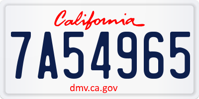 CA license plate 7A54965