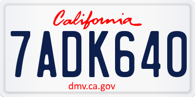 CA license plate 7ADK640