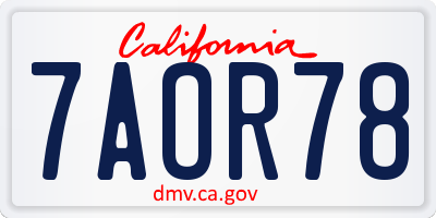 CA license plate 7AOR78