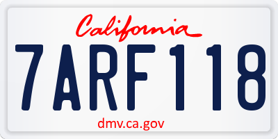 CA license plate 7ARF118